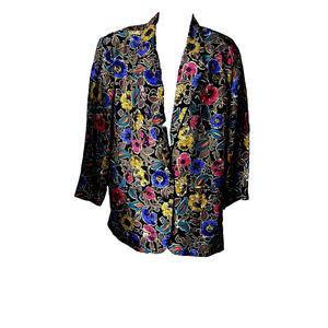 Compagnie International Express Womens Blazer Jacket SZ M 100% Silk Multicolor